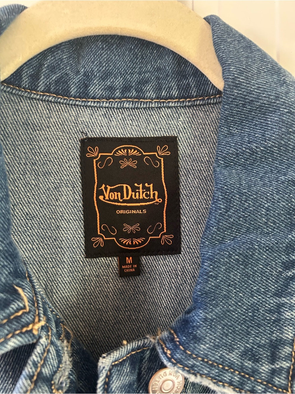 Von Dutch Blue Denim Jacket with Wing and Logo Patches - Picture 2 of 4